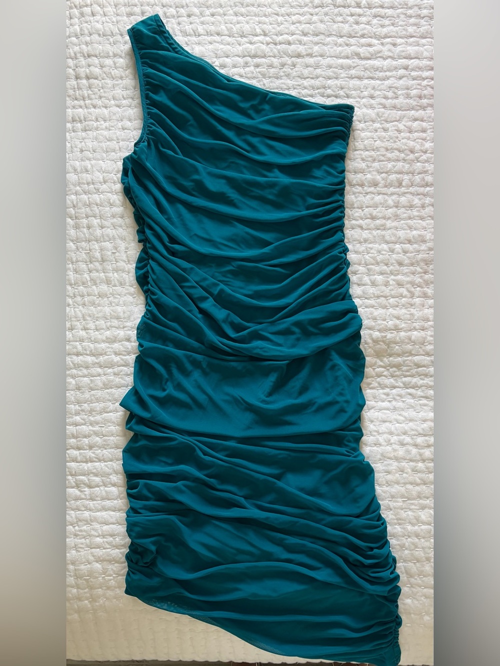 One-Shoulder Teal Ruched Women’s Cocktail Dress
